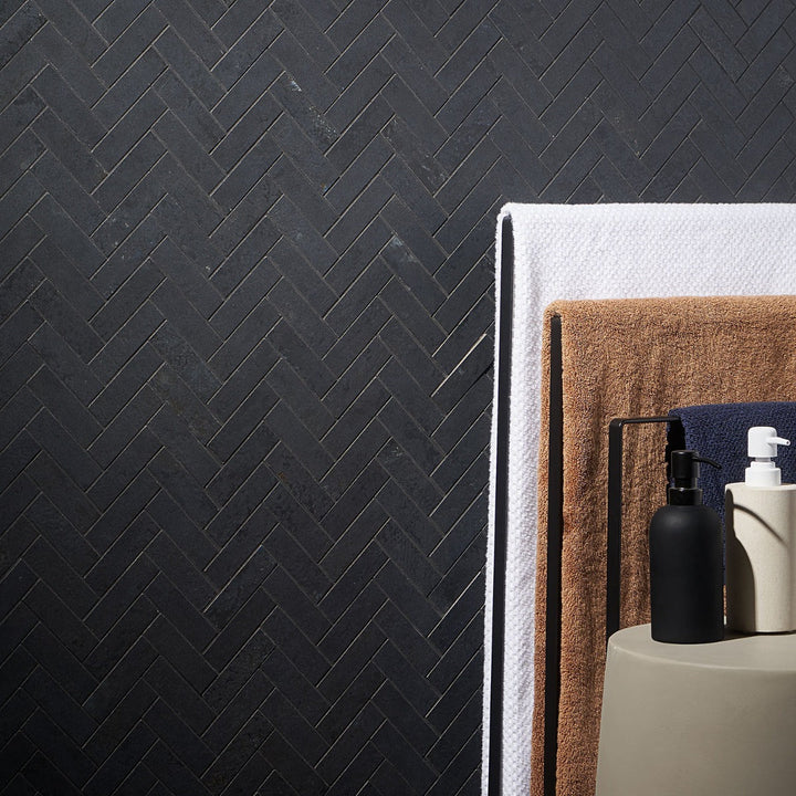 Lux Tile Portrait Black Herringbone Matte Porcelain Mosaic Tile