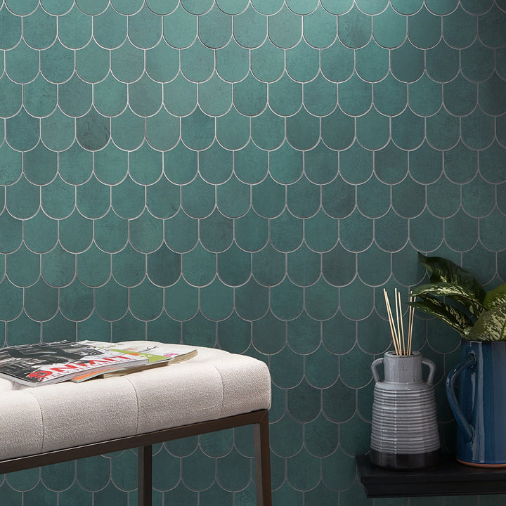 Bond Viridum Green Fishscale Matte Porcelain Mosaic Tile - Lux Tile
