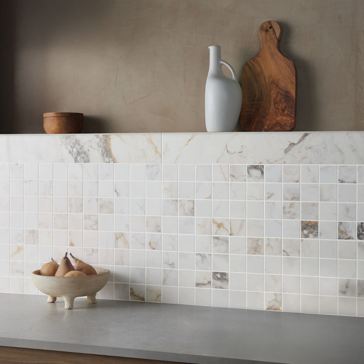 Tilebar Calacatta Macchia White Gold 2x2 Matte Porcelain Mosaic Tile