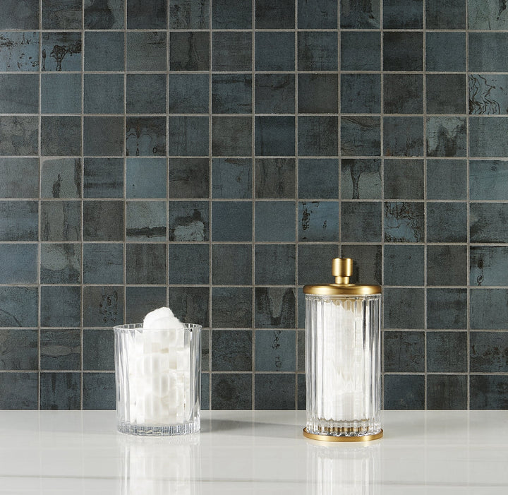 Angela Harris Metallic Blue Matte Porcelain Mosaic Tile 2x2