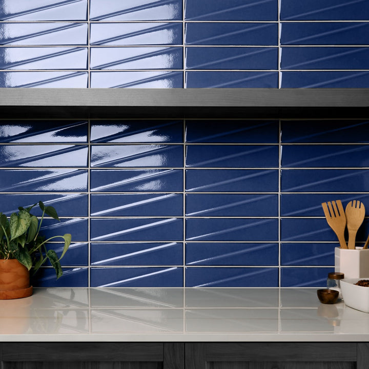 Axelle Azure Blue 3D Glossy Ceramic Subway Tile 3x12 - Lux Tile
