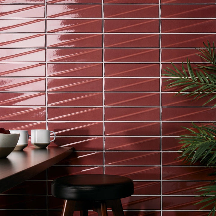 Axelle Ruby Red 3D Glossy Ceramic Subway Tile - 3x12