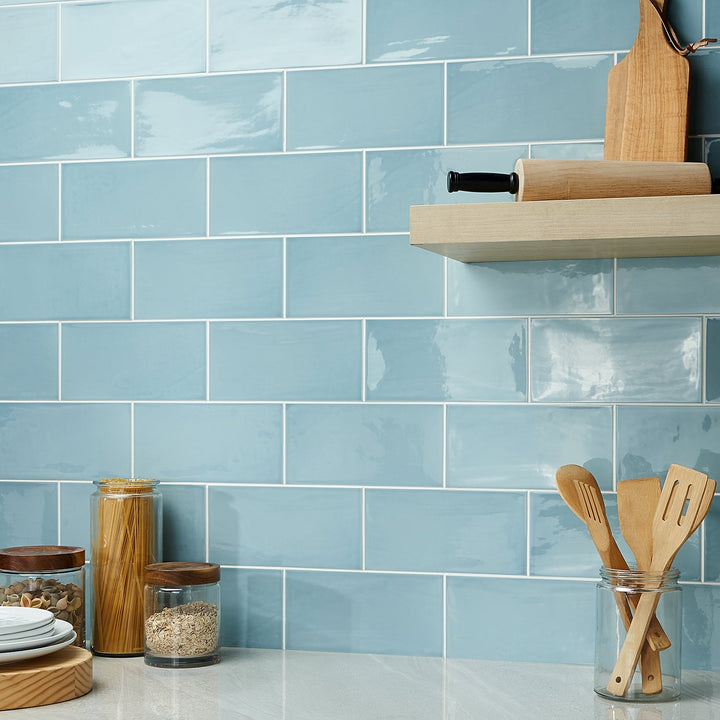 Lux Tile Aruba Blue 5x10 Polished Ceramic Subway Wall Tile