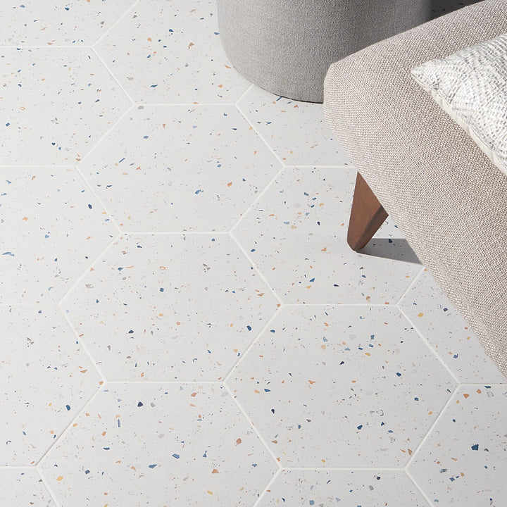 Six Hexagon Multi White Matte Porcelain Tile - 12.5" Terrazzo Look