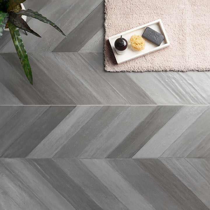 Sculpt Gray Chevron 24x48 Natural Porcelain Tile