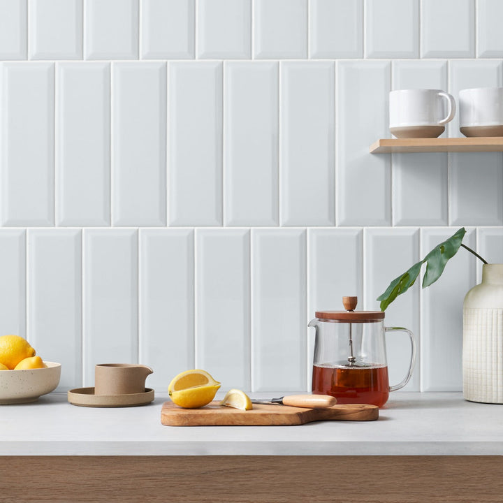 Lux Tile Rise Ice Blue 4x12 Beveled Glossy Ceramic Subway Tile