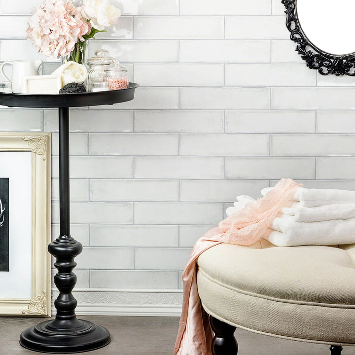 Castle Wind Chill White 3x12 Polished Ceramic Subway Tile for Walls