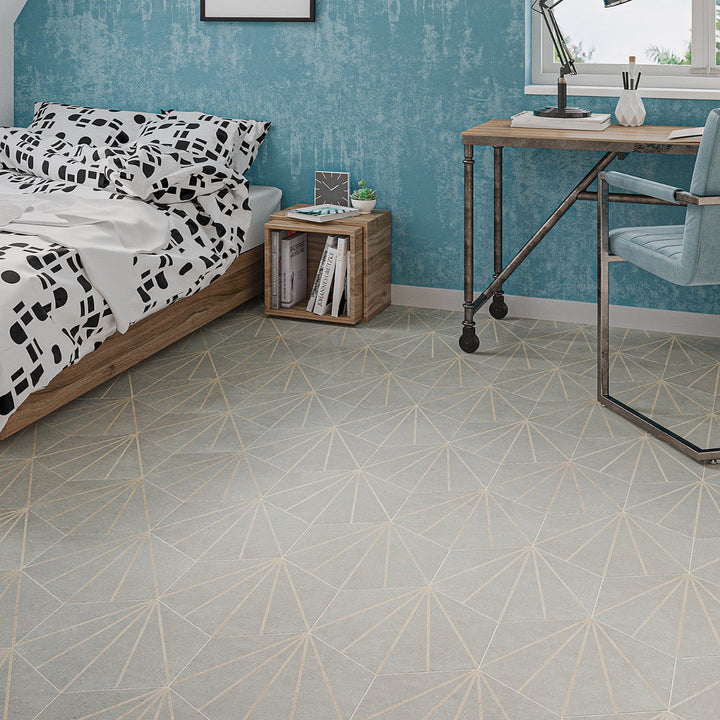 Lux Tile Pergola Beams Gray Hexagon Matte Porcelain Tile 12.5"