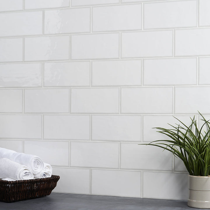 Bellami Framed Bianco White 5x10 Glossy Ceramic Subway Tile - Lux Tile