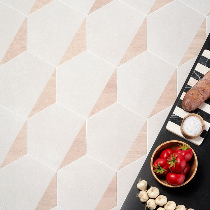Lux Tile Pergola Wood White 12.5" Hexagon Matte Porcelain Tile