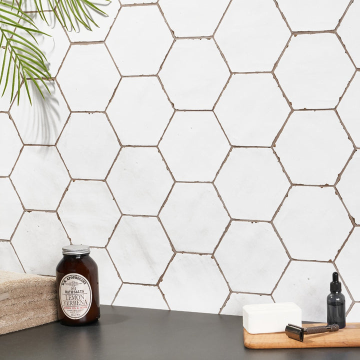 Sasha Hex White Matte Porcelain Tile - Lux Tile