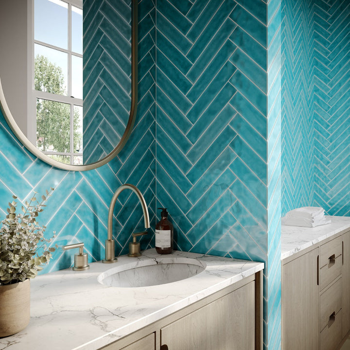 Lux Tile Seaport Aquamarine 2x10 Polished Ceramic Subway Tile