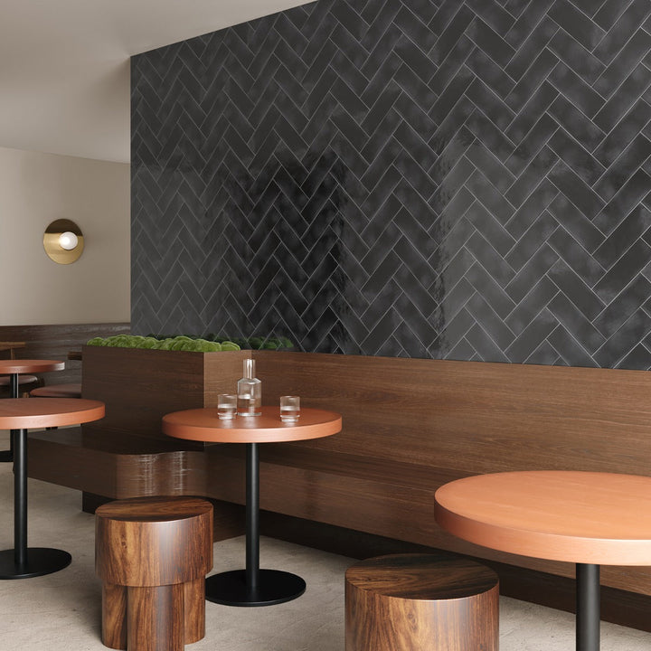 Diesel Camp Smoke Black 4x12 Glossy Ceramic Subway Tile - Lux Tile