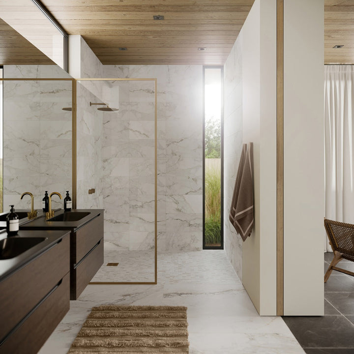Lux Tile Calacatta Macchia White Gold 12x24 Marble Look Matte Porcelain Tile