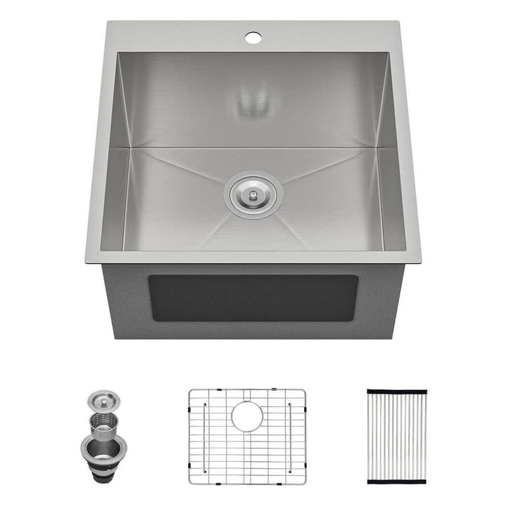 LORDEAR 22 in. x 22 in. Drop-In Stainless Steel Laundry Utility Sink