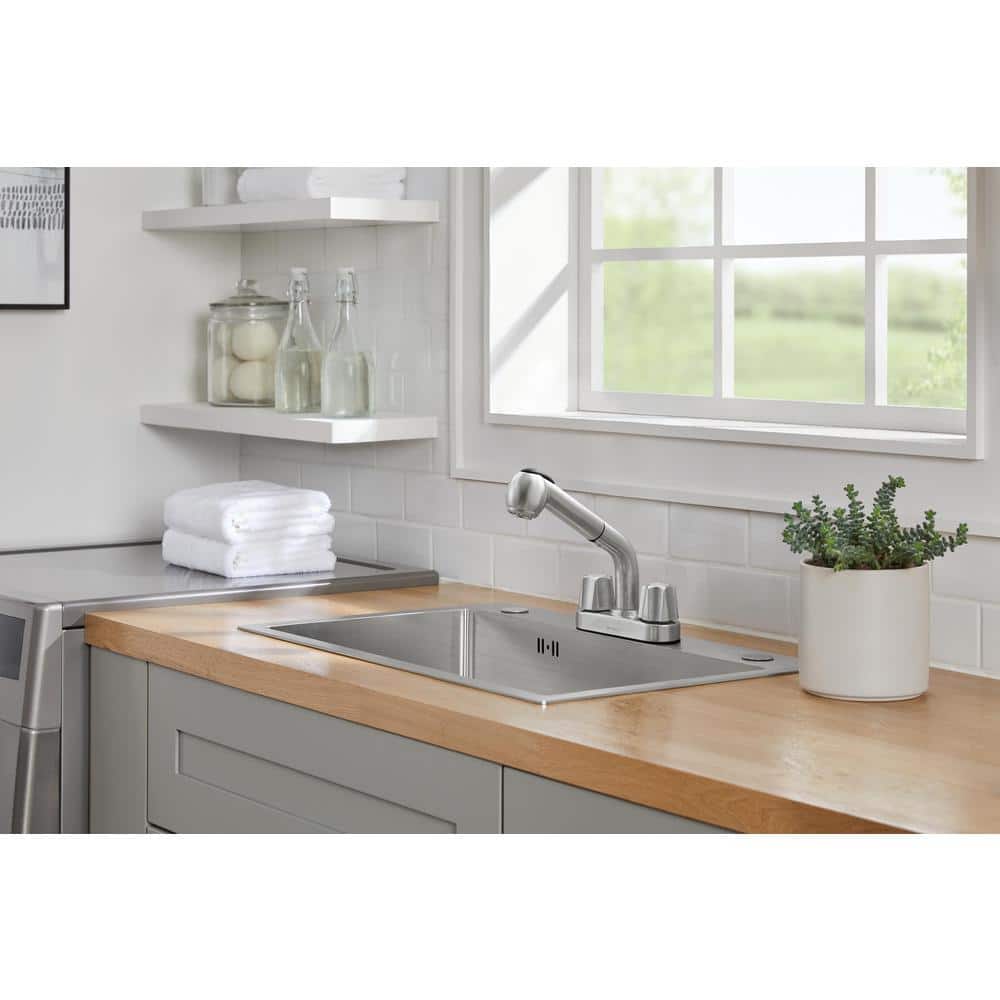Glacier Bay Stainless Steel Pull-Out Laundry Faucet, 2-Handle Centerset