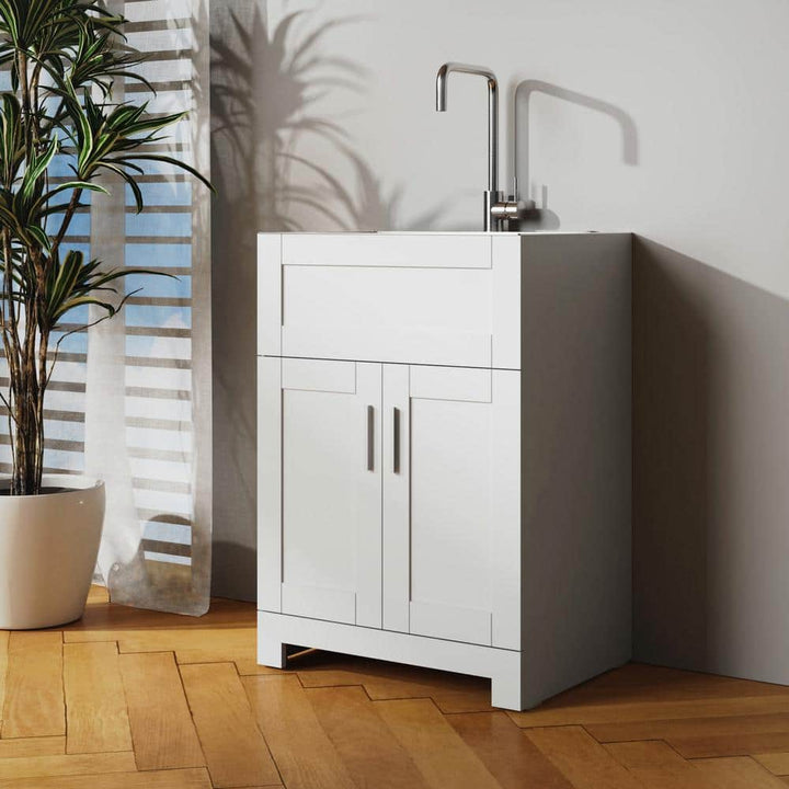 Tileon Stainless Steel Drop-In Laundry Sink with Cabinet and Faucet Combo in White