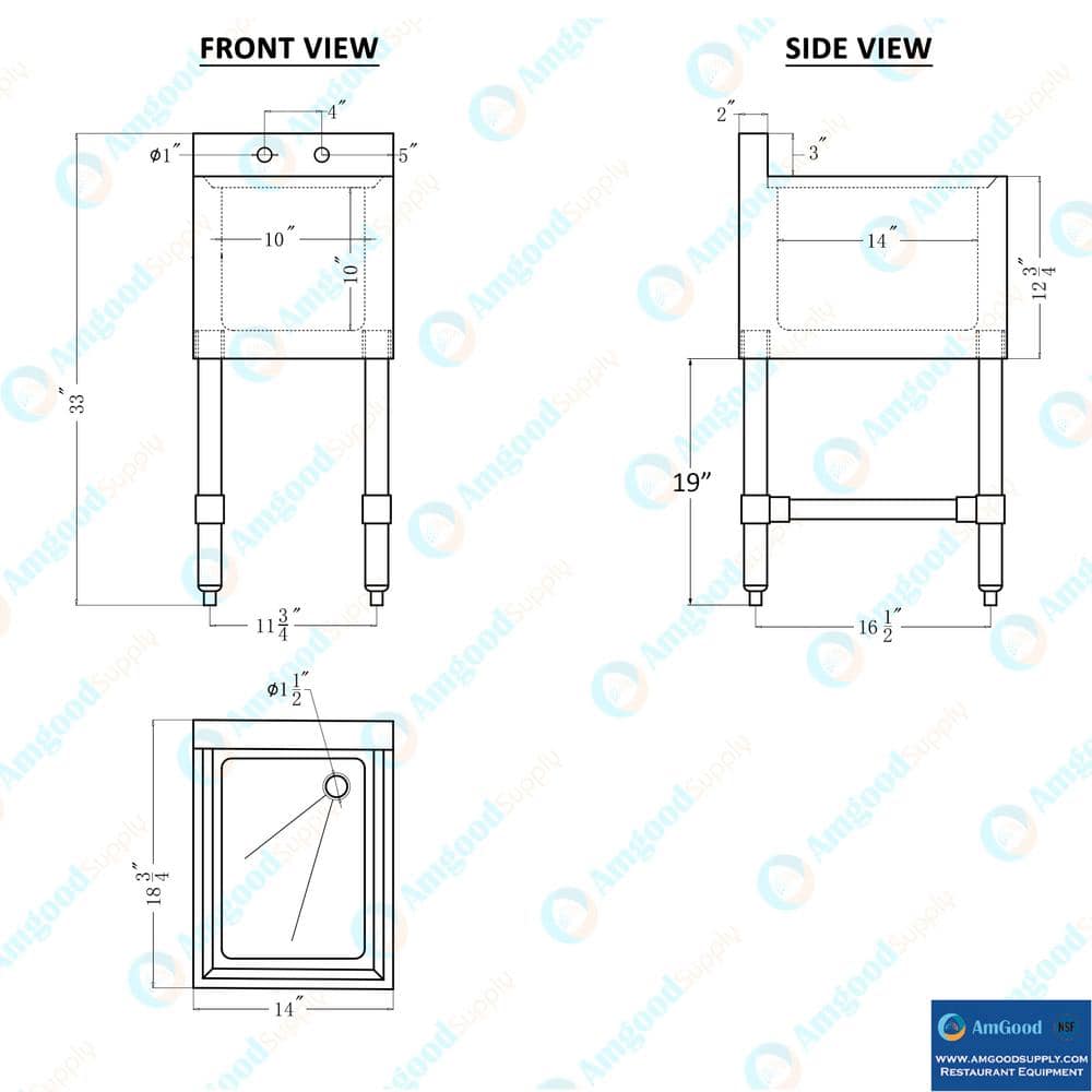 AMGOOD 18.75 x 14 Stainless Steel Under Bar Utility Sink with Faucet
