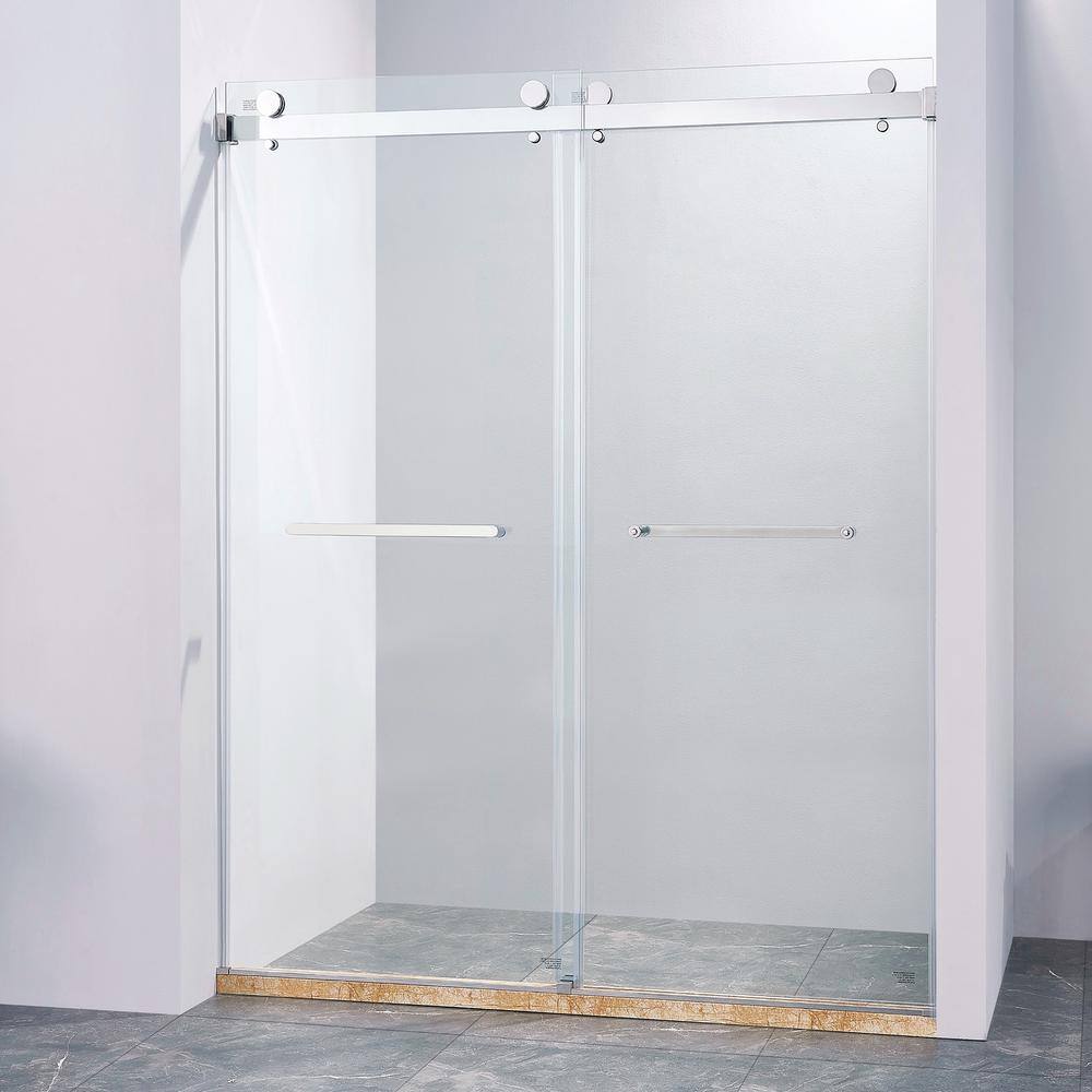 Staykiwi 60 in. W x 72 in. H Double Sliding Frameless Shower Door inChrome Finish with Clear Glass