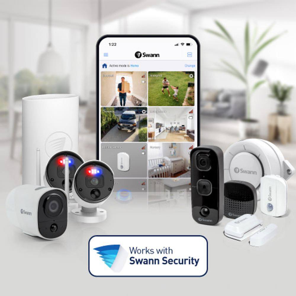 Swann AllSecure600 8-Channel 2K Wire-Free HD Wireless 64GB Micro SD NVR Security Camera System with 3 Wi-Fi Bullet Cameras
