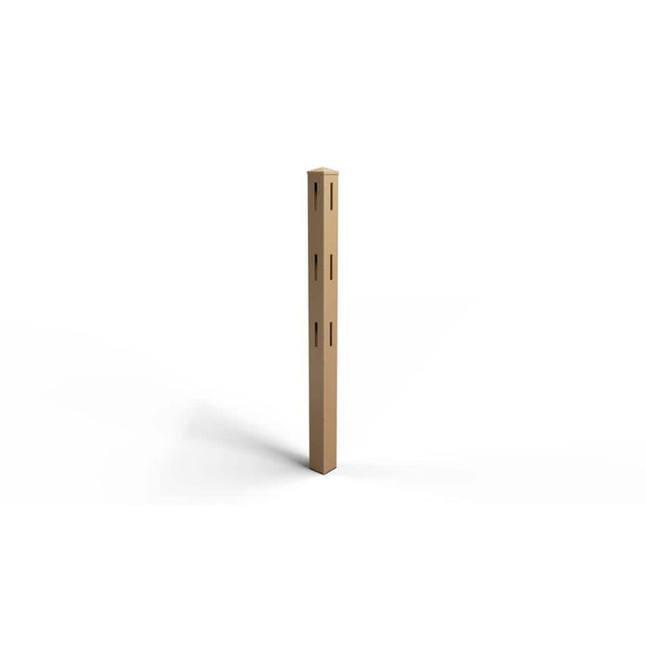 Natures Composites Composite 3-Rail Corner Post with Post Cap for Traditional Ranch Rail System (5 in. x 5 in. x 65 in. L) Timber Brown