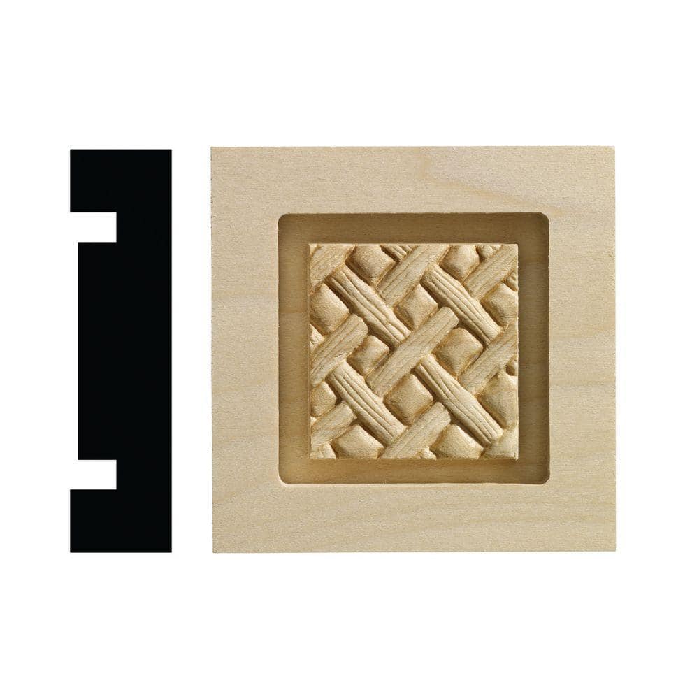 Ornamental Mouldings Loose Weave Collection 13/16 in. x 3-1/4 in. x 3-1/4 in. White Hardwood Casing Door and Window Corner Block Moulding