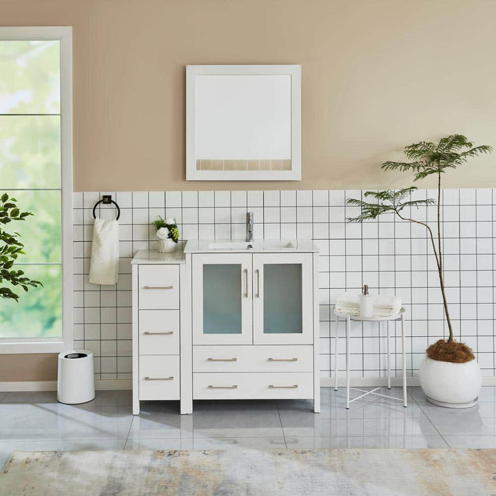 Vanity Art Brescia 42 in. W x 18 in. D x 36 in. H Bathroom Vanity in White with Single Basin Vanity Top in White Ceramic and Mirror