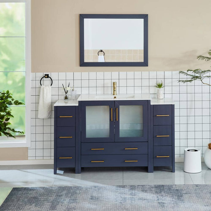 Vanity Art Brescia 60 in. W x 18 in. D x 36 in. H Single Sink Bathroom Vanity in Blue with White Ceramic Top and Mirror