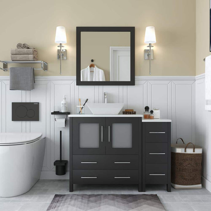 Vanity Art Ravenna 42 in. W Bathroom Vanity in Espresso with Single Basin in White Engineered Marble Top and Mirror
