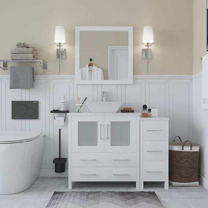 Vanity Art Ravenna 42 in. W Bathroom Vanity in White with Single Basin in White Engineered Marble Top and Mirror