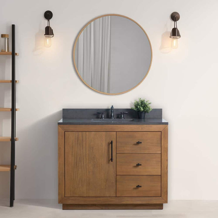 Vanity Art 42 in. W x 21.5 in. D x 34 in. H Single Sink Bathroom Vanity in Tan with Black Limestone Top