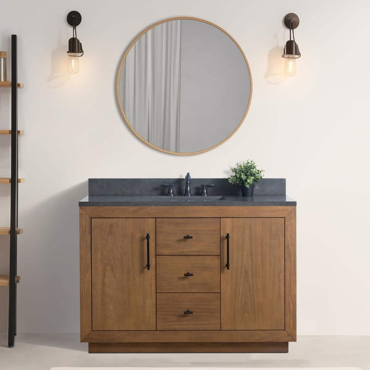Vanity Art 48 in. W x 21.5 in. D x 34 in. H Single Sink Bathroom Vanity in Tan with Black Limestone Top