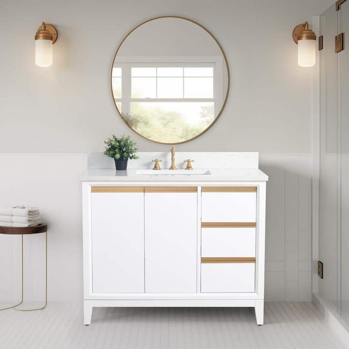Vanity Art 42 in. W x 22 in. D x 34 in. H Single Sink Bathroom Vanity in White with Engineered Marble Top