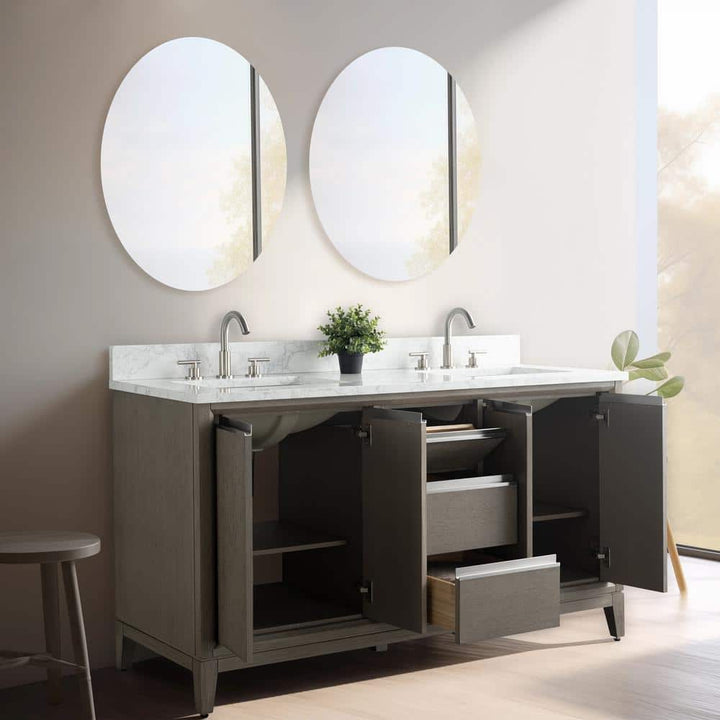 Vanity Art 60 in. W x 22 in. D x 34 in. H Double Sink Bathroom Vanity in Driftwood Gray with Engineered Marble Top