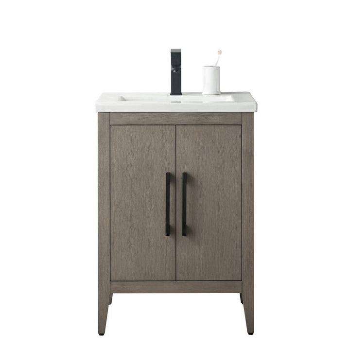 Vanity Art 24 in. W x 18.5 in D x 34 in. H Single Sink Bathroom Vanity Cabinet in Driftwood Gray with Ceramic Top in White