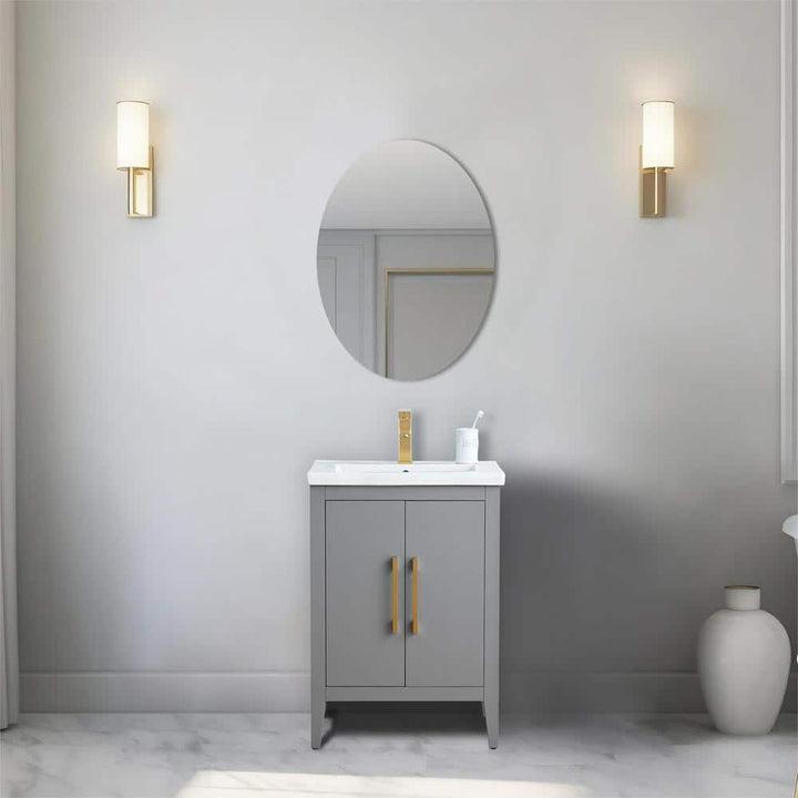 Vanity Art 24 in. W x 18.5 in D x 34 in. H Single Sink Bathroom Vanity Cabinet in Cashmere Gray with Ceramic Top
