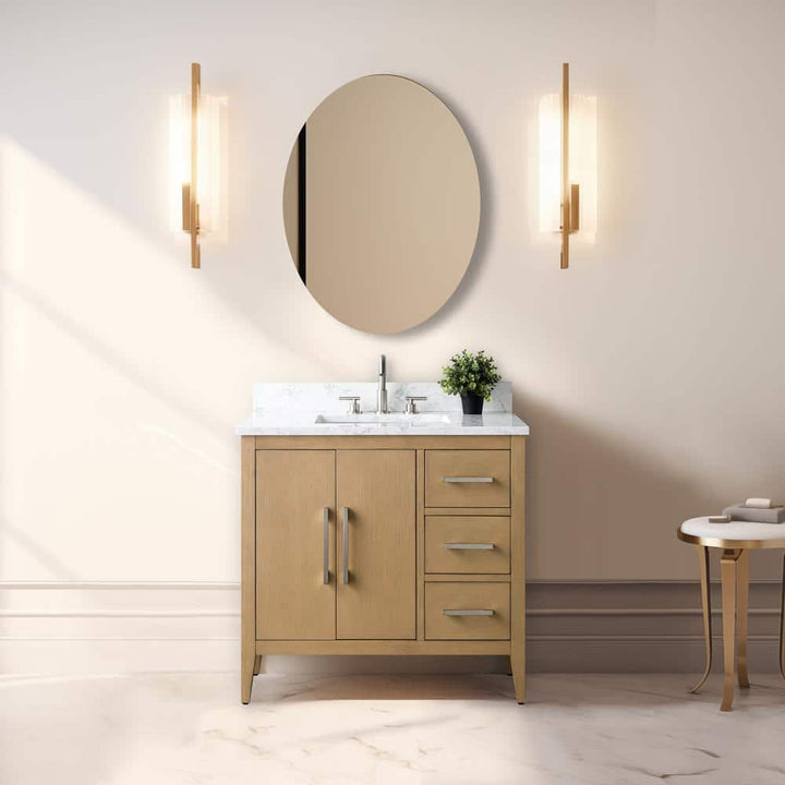 Vanity Art 36 in. W. x 22 in. D x 34 in. H Single Sink Bathroom Vanity Cabinet in Natural Oak with Engineered Marble Top in White