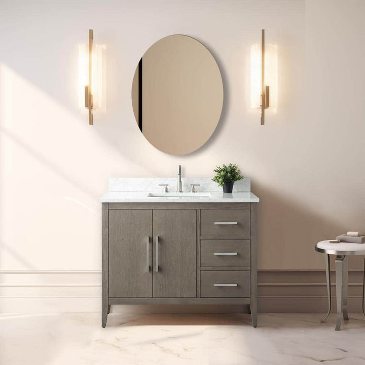 Vanity Art 42 in. W x 22 in. D x 34 in. H Single Sink Bathroom Vanity Cabinet in Driftwood Gray with Engineered Marble Top