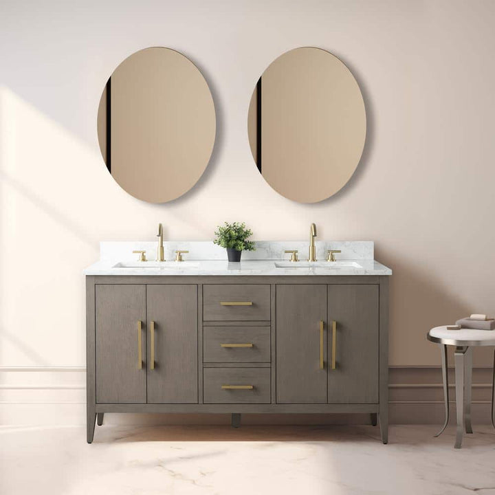 Vanity Art 60 in. W x 22 in. D x 34 in. H Double-Sink Bath Vanity in Driftwood Gray with Engineered Marble Top in Arabescato White