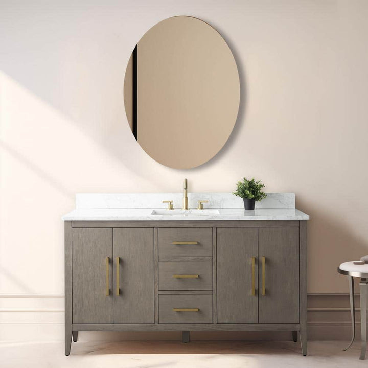 Vanity Art 60 in. W x 22 in. D x 34 in. H Single-Sink Bath Vanity in Driftwood Gray with Engineered Marble Top in Arabescato White