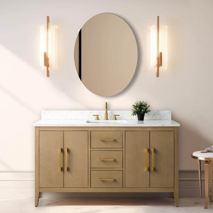 Vanity Art 60 in. W x 22 in. D x 34 in. H Single-Sink Bathroom Vanity in Natural Oak with Engineered Marble Top in Arabescato White