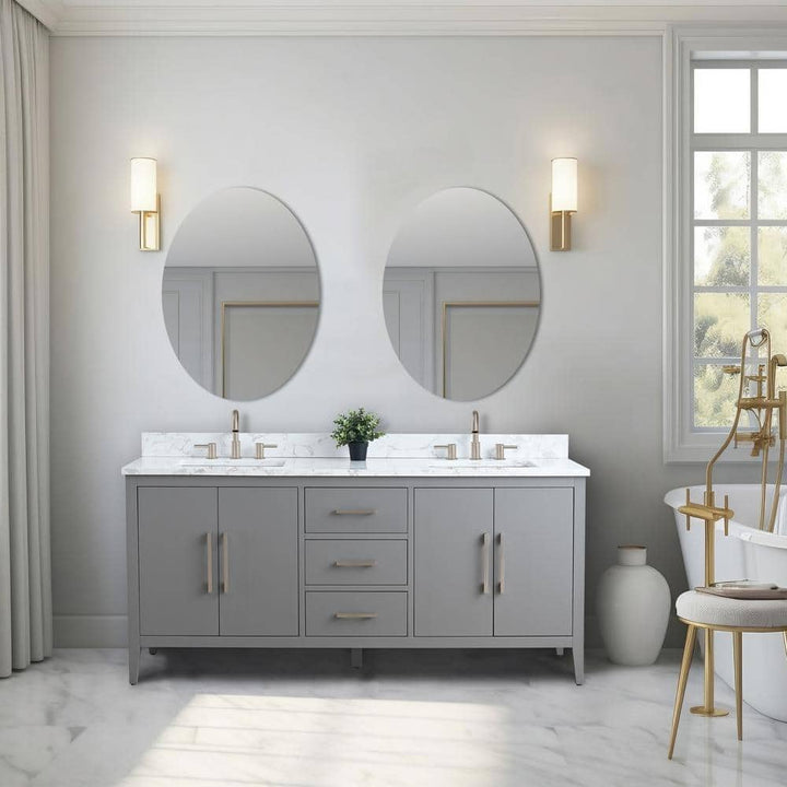 Vanity Art 72 in. W x 22 in. D x 34 in. H Double Sink Bathroom Vanity Cabinet in Cashmere Gray with Engineered Marble Top