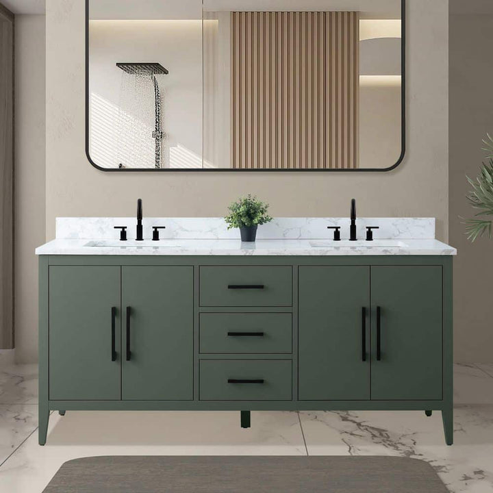 Vanity Art 72 in. W x 22 in. D x 34 in. H Double Sink Bathroom Vanity Cabinet in Vintage Green with Engineered Marble Top