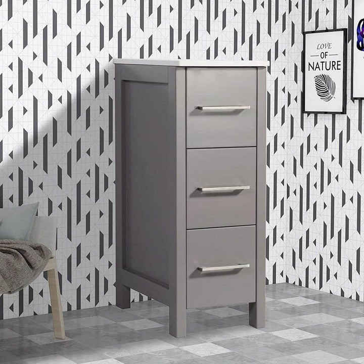 Vanity Art 12 in. W x 18.5 in. D x 30 in. H Bath Vanity Side Cabinet in Grey with Engineered Marble Top