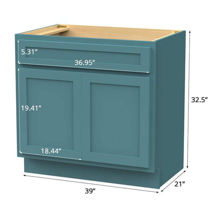 Vanity Art 39 in. W x 21 in. D x 32.5 in. H 2-Doors Bath Vanity Cabinet Only in Sea Green