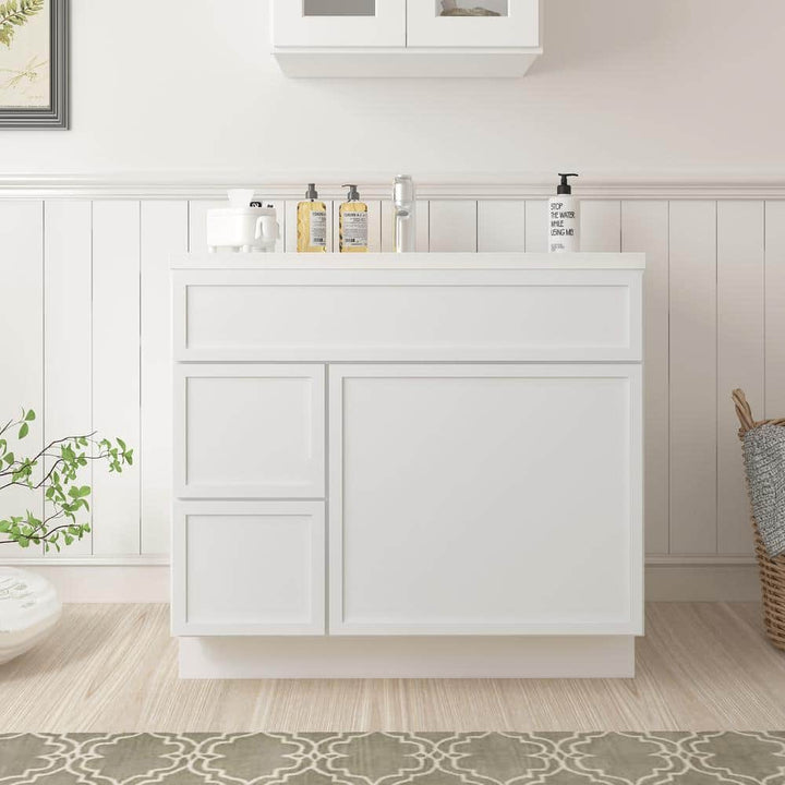 Vanity Art 36 in. W x 21 in. D x 32.5 in. H 2-Left-Drawers Bath Vanity Cabinet without Top in White