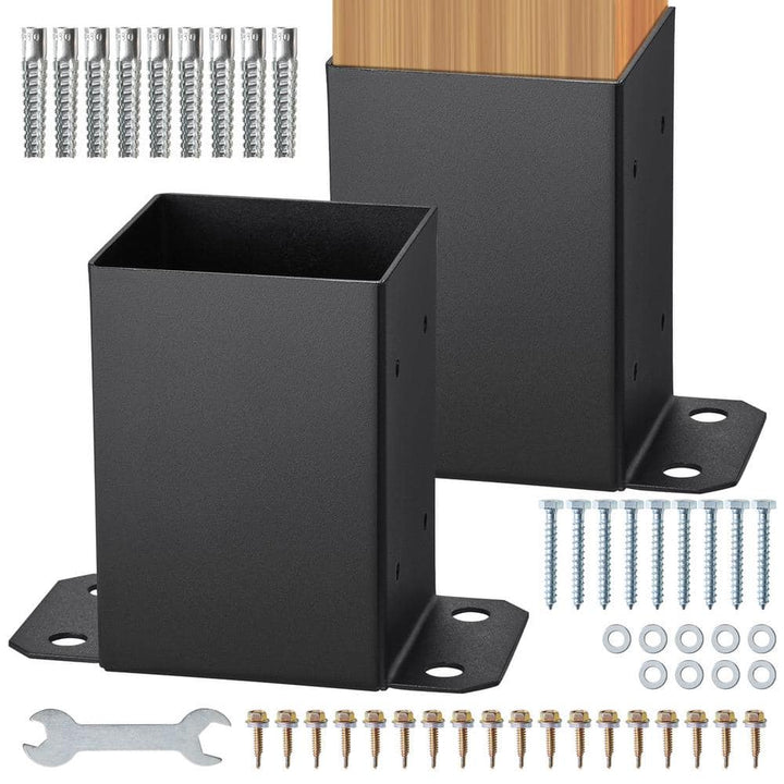 VEVOR Post Base 4 in. x 4 in. Internal 3.6 in. x 3.6 in. Heavy-Duty Powder-Coated Decking Board Steel Post Bracket (2-Pieces)