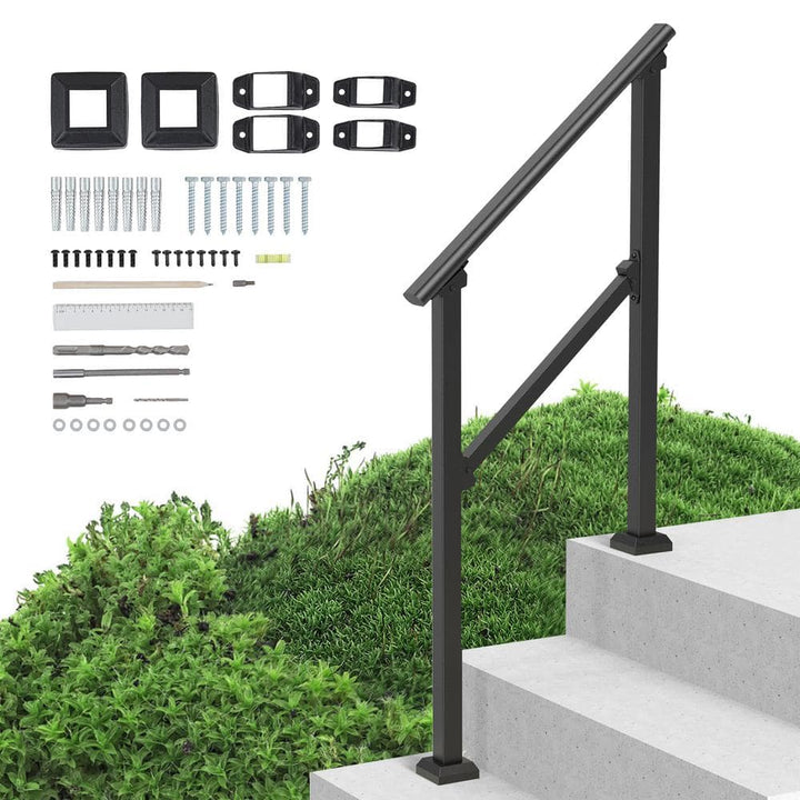 VEVOR Handrails for Outdoor Steps 2-3 Step Stair Hand Rail Kit Transitional Railings Black Tube 36.2 in. H 3.3 in. W Steel
