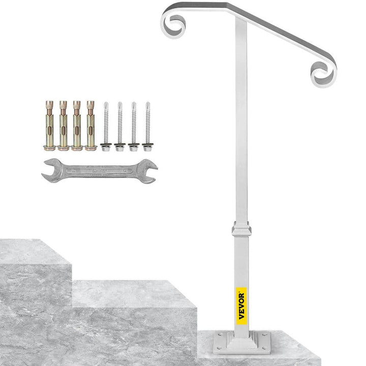 VEVOR Single Post Handrail Wrought Iron Handrail Fits 1 or 2 Steps Grab Rail, White