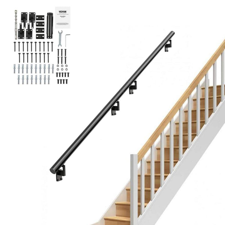VEVOR Handrail Stair Railing 7 in. H x 144 in. W Wall Mount Handrails Black Aluminum Alloy handrails for indoor stairs